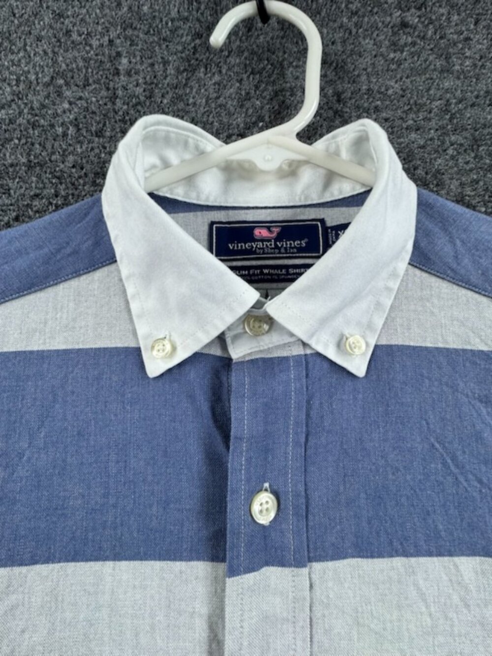 Vineyard Vines Prep OCBD XS Button-Down Logo Blue Striped Contrast Collar Shirt